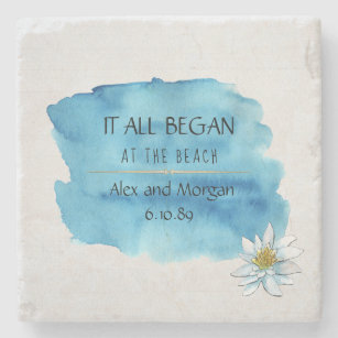 it all began watercolor splash and lily stone coaster