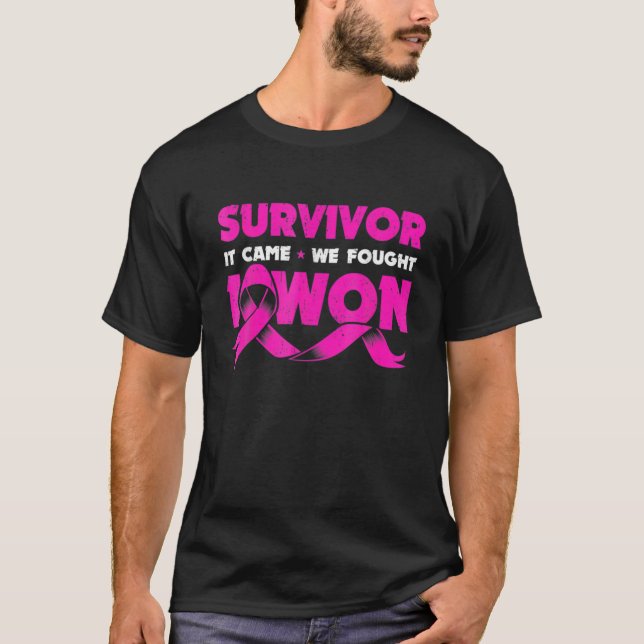 It Came We Fought I Survived Cancer Survivor Pink T-Shirt (Front)
