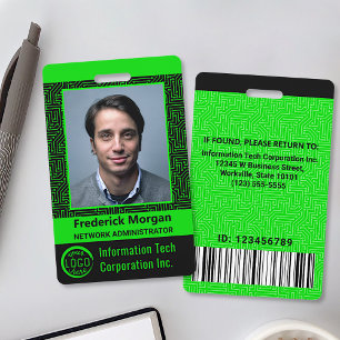 IT Computer Employee Custom Photo Bar Code Logo ID Badge