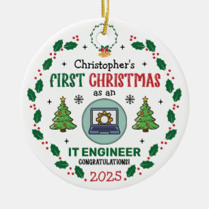 IT Engineer First Christmas Personalised Ceramic Ornament