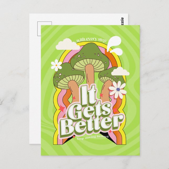 It Gets Better | Good Vibes &  Retro Groovy Feels Postcard (Front/Back)