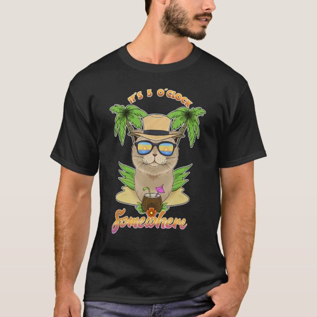 It Is 5 O´Clock Somewhere Drinking Scottish Fold C T-Shirt (Front)