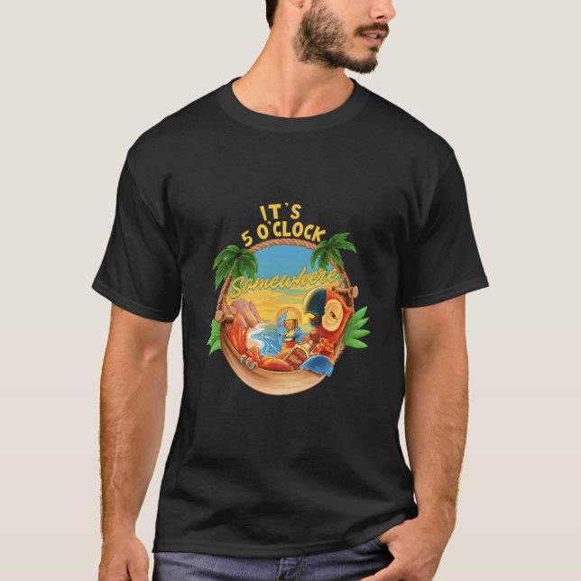 It Is 5 O'Clock Somewhere Parrot Drinking Summer V T-Shirt (Front)