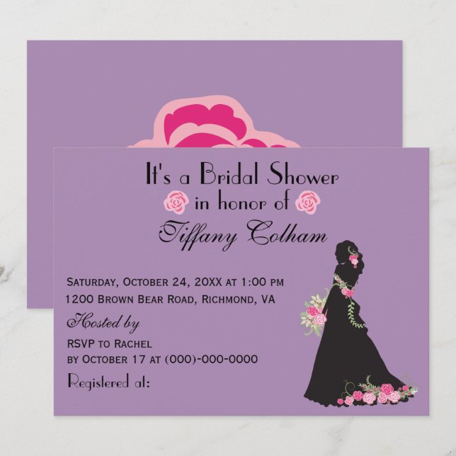 It is a Bridal Shower Bride Silhouette Purple Invitation (Front/Back)