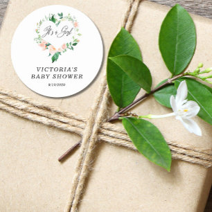 It is a Girl Peach Baby Shower Classic Round Sticker