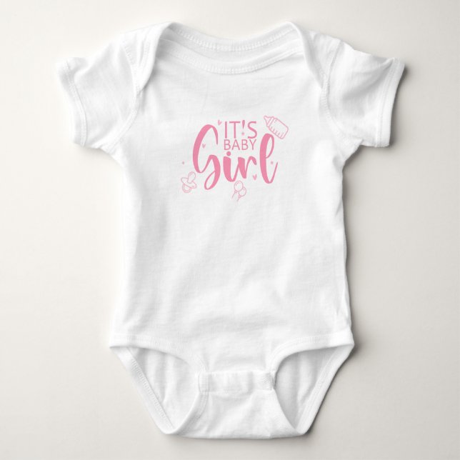 It is Baby Girl Cute Pacifier Fun Gender Reveal Baby Bodysuit (Front)