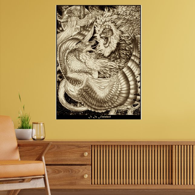 IT IS FINISHED - Lion Of Judah Vs. Winged Serpent Poster (Living Room 2)