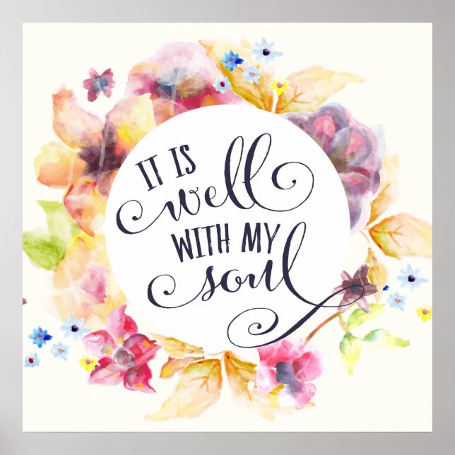 It is well with my in a flower wreath calligraphy poster (Front)