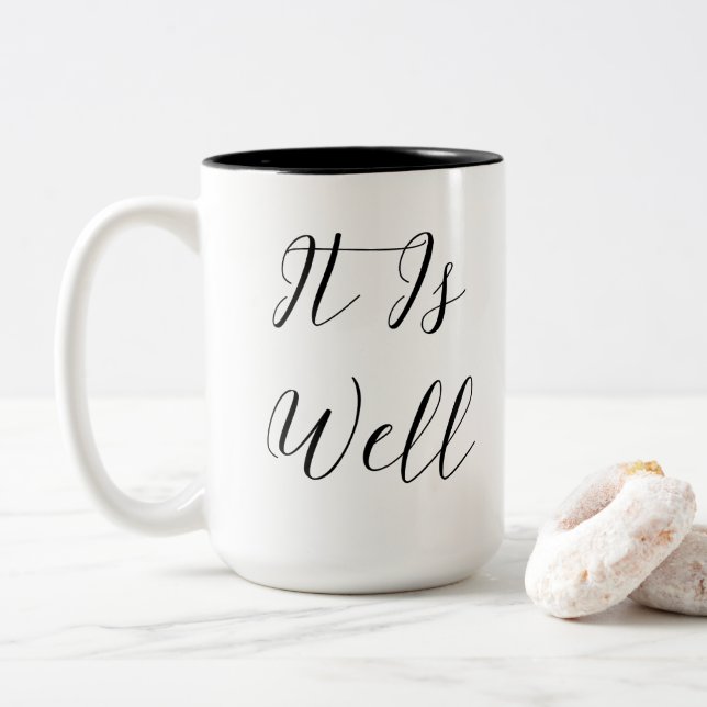 It Is Well With My Soul Black Christian Two-Tone Coffee Mug (With Donut)