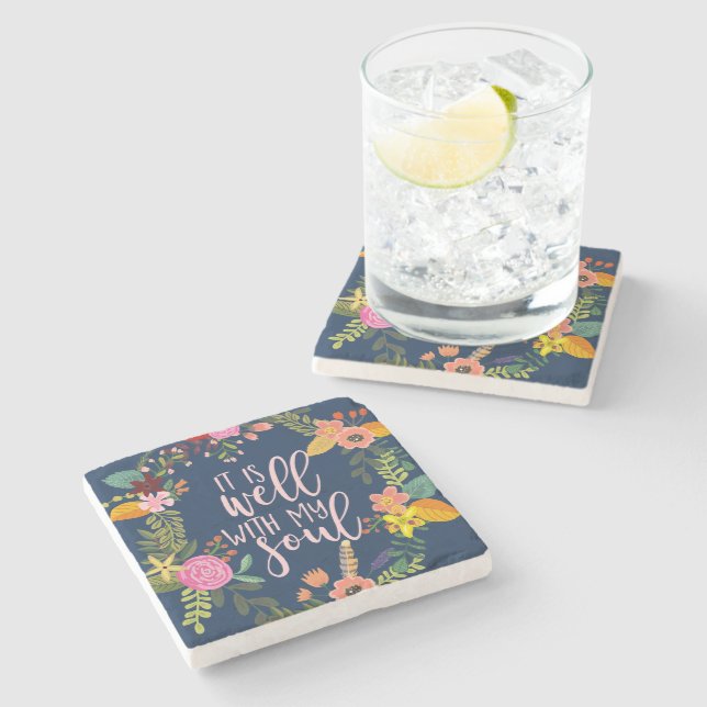 It Is Well With My Soul, Hymn, Bible, Quote Stone Coaster (Side)
