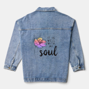 It Is Well With My Soul Pink Floral Faith Quote  Denim Jacket