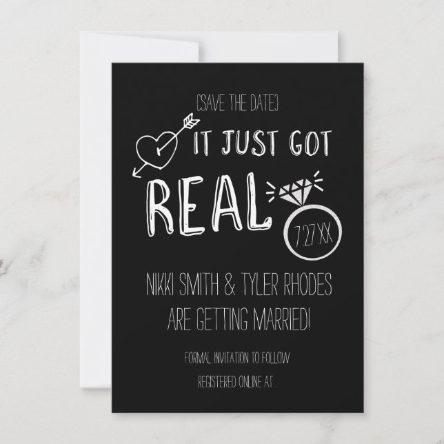 IT JUST GOT REAL Save The Date Engagement Card (Front)