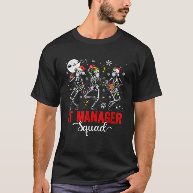 IT Manager Squad Job Three Santa Elf Skeletons Xma T-Shirt (Front)