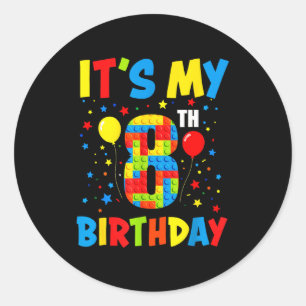 It’s 8th birthday 8 year old building blocks kids classic round sticker