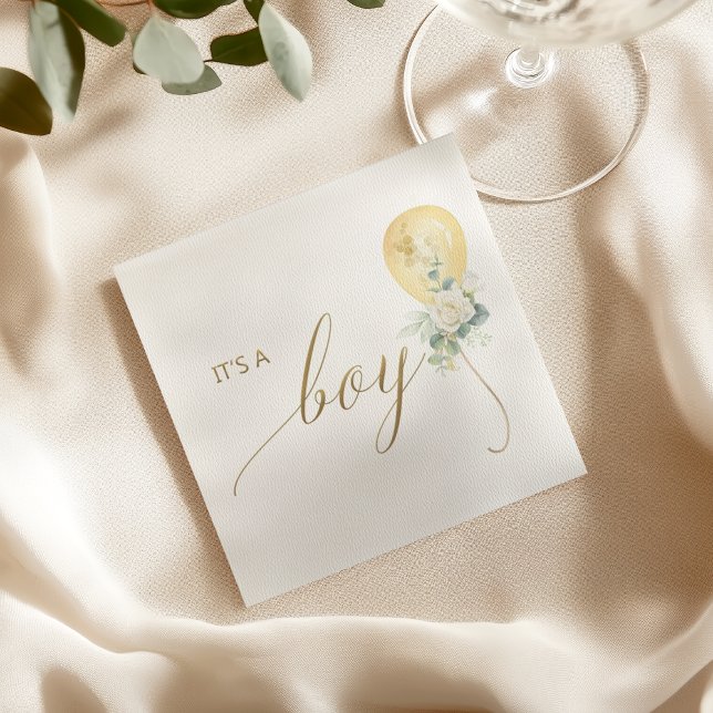 It’s A Boy Baby Shower –Gold Balloon & Greenery Napkin (Creator Uploaded)