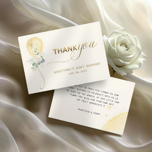 It’s A Boy Baby Shower –Gold Balloon & Greenery Thank You Card