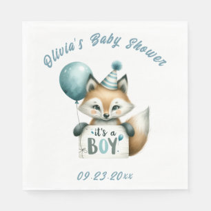It’s a Boy Blue Fox Animal Theme Baby Shower Napkin