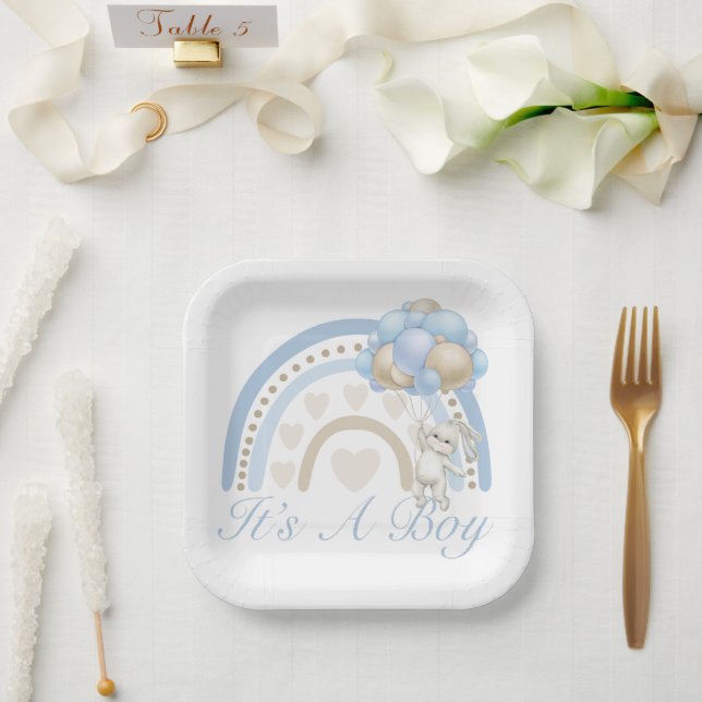 It’s a Boy Blue Pastel Rainbow Baby Shower Paper Plate (Wedding)