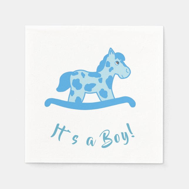 It`s a Boy Blue Rocking Horse Baby Shower Napkin (Front)