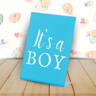 It`s a Boy Blue Typography Baby Shower Pedestal Sign