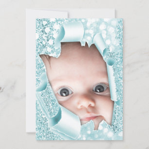 It’s a Boy Custom Photo Glitter Baby Shower Blue Invitation