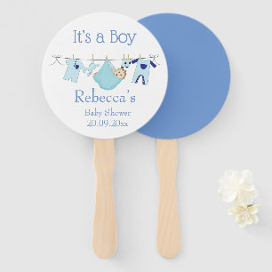 It’s a Boy Cute illustration Blue Baby Shower Hand Fan