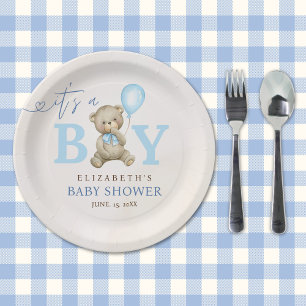 It’s a Boy, Cute Watercolor Bear Baby Shower boy Paper Plate