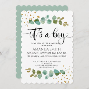 It’s a Boy Elegant Boy Eucalyptus Baby Shower  Invitation