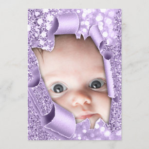 It’s a Boy Girl Photo Violet Glitter Baby Shower Invitation