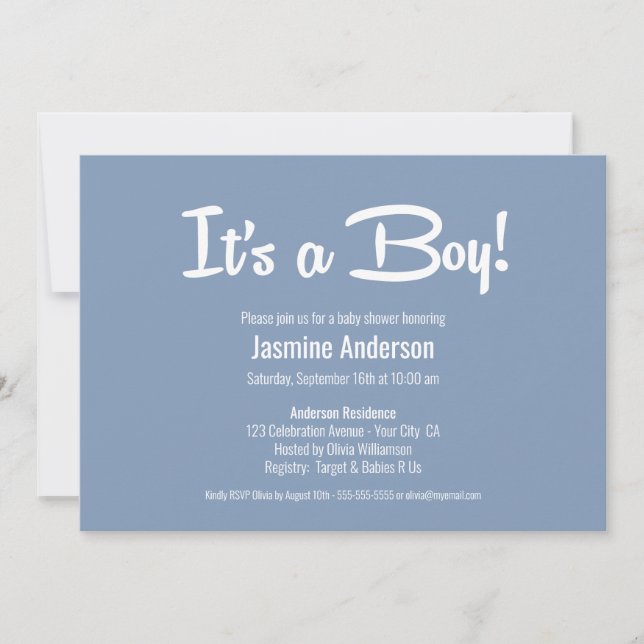 It’s a Boy Modern Grey Minimalist Baby Shower Invitation (Front)