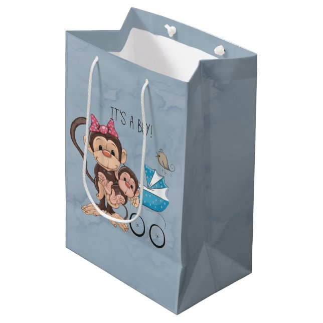 It’s a Boy Monkey Baby Shower  Medium Gift Bag (Front Angled)