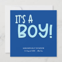 It’s A Boy Newborn Photo Birth Announcement Blue
