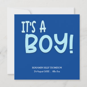 It’s A Boy Newborn Photo Birth Announcement Blue