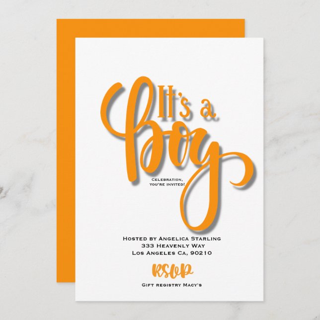 It’s a boy orange Announcement Card (Front/Back)
