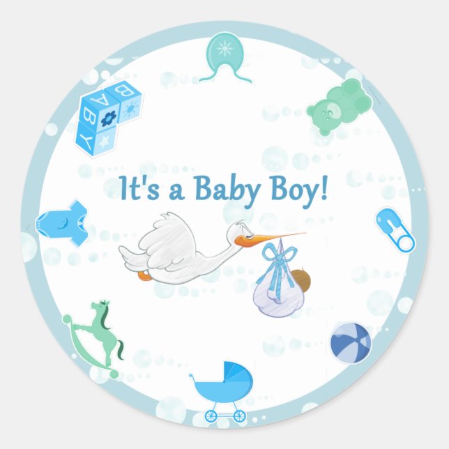 It’s a Boy – Personalised Baby Shower Classic Round Sticker (Front)