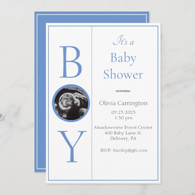 It’s a Boy Photo Blue Baby Shower Invitation (Front/Back)