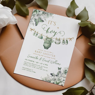 It’s a Boy Sage Green Floral Baby Shower Invitation