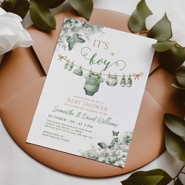 It’s a Boy Sage Green Floral Baby Shower Invitation (Creator Uploaded)