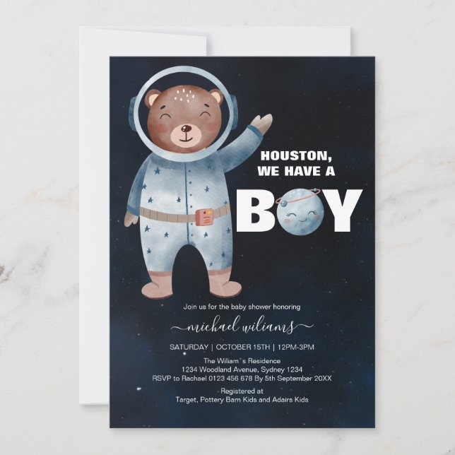 It`s a boy space bear baby shower invitation (Front)