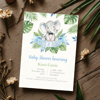 It’s a Boy Tropical Elephant Baby Shower Invitation