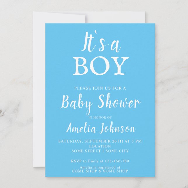 It`s a Boy Typography Blue Baby Boy Baby Shower Invitation (Front)