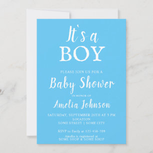 It`s a Boy Typography Blue Baby Boy Baby Shower Invitation