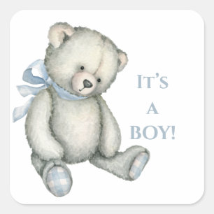It’s a BOY Vintage Rustic Blue Teddy Bear  Square Sticker