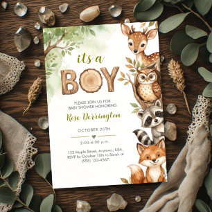 It’s a Boy Woodland Animals Watercolor Baby Showe Invitation