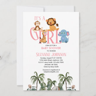 It’s A Girl-Baby Zoo Animals Invitation