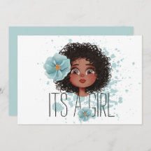 It’s a girl, blueflower, baby girl birth Announce