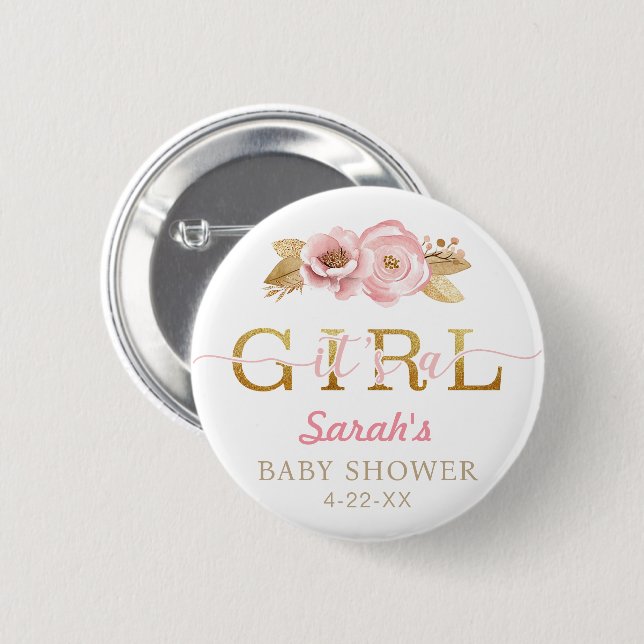 It’s a Girl Blush Pink Baby Shower Button (Front & Back)