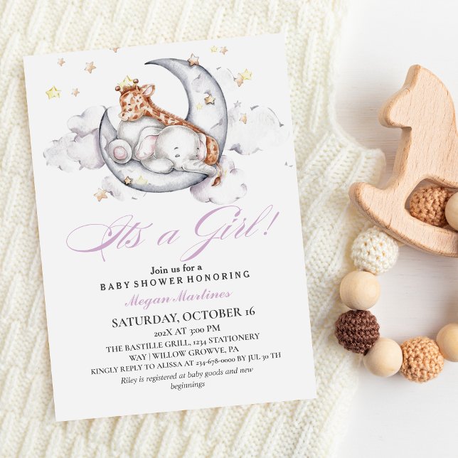  It´s a Girl Cute Elephant  & Giraffe Baby Shower  Invitation (Creator Uploaded)