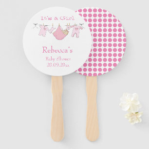 It’s a Girl Cute Pink Polka Dots Baby Shower Hand Fan