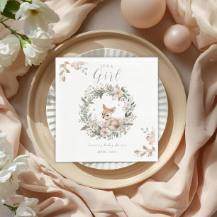 It’s a Girl Floral Deer Baby Shower Table Decor Napkin